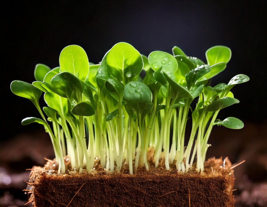 Kohlrabi microgreen growing in coconut coir pad
